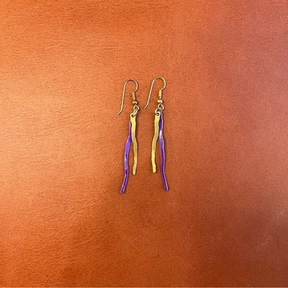 Purple & Gold Metal Wave Earrings